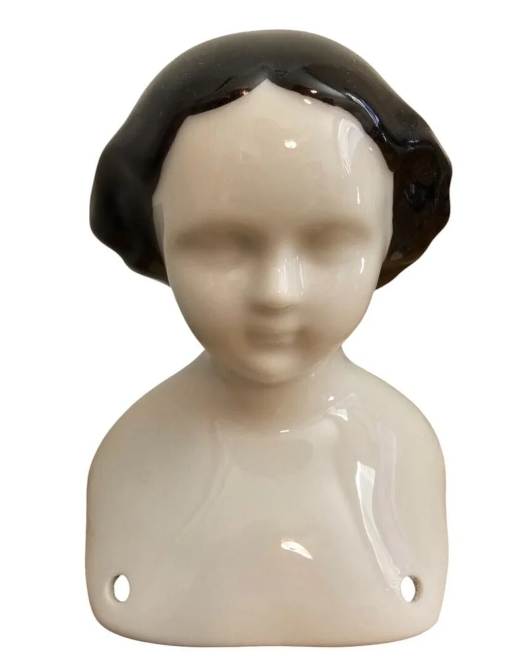 Vintage Hand Painted Bisque Doll Bust Head Black Hair Unpainted Face